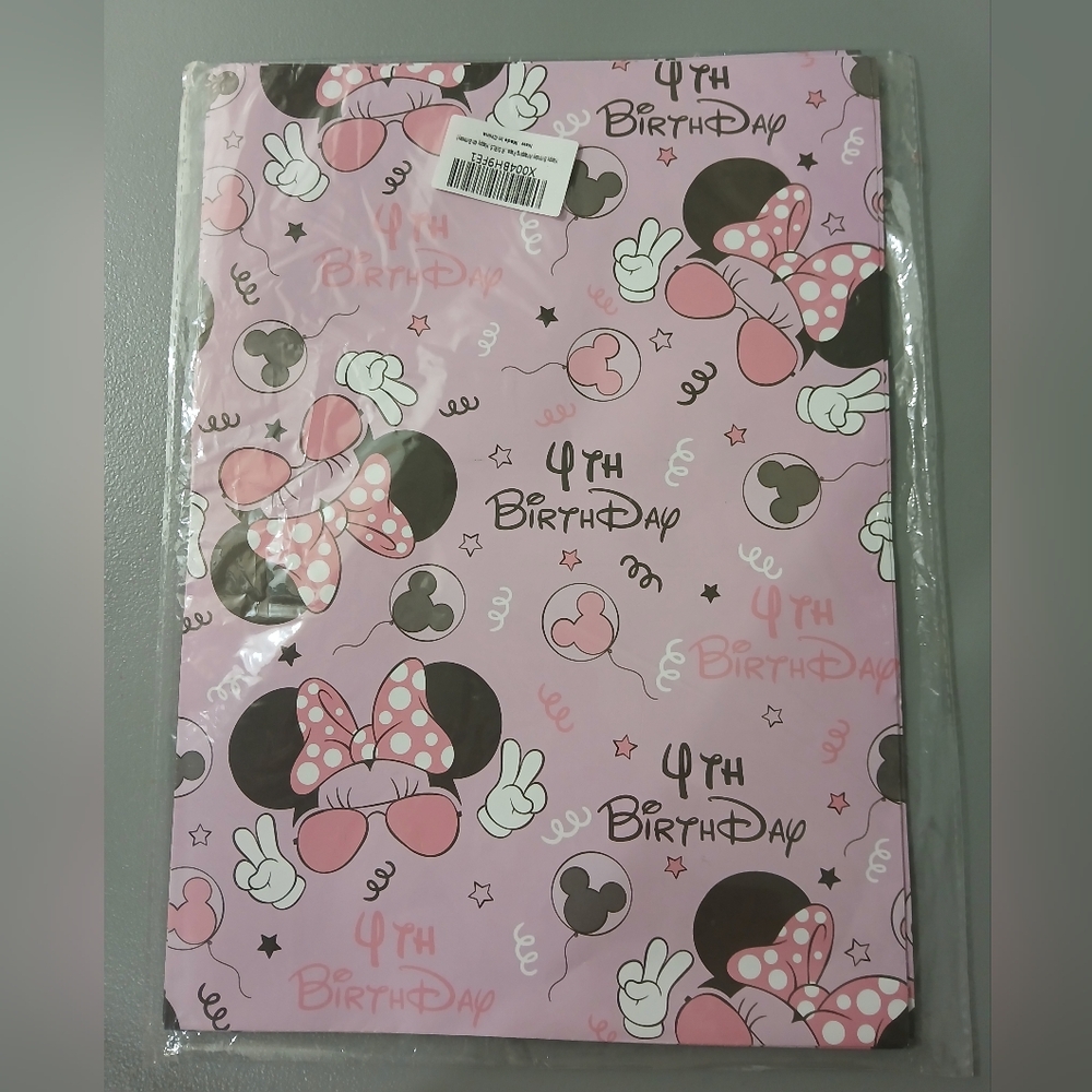 Pink Minnie Mouse Birthday Gift Wrap 4th Birthday